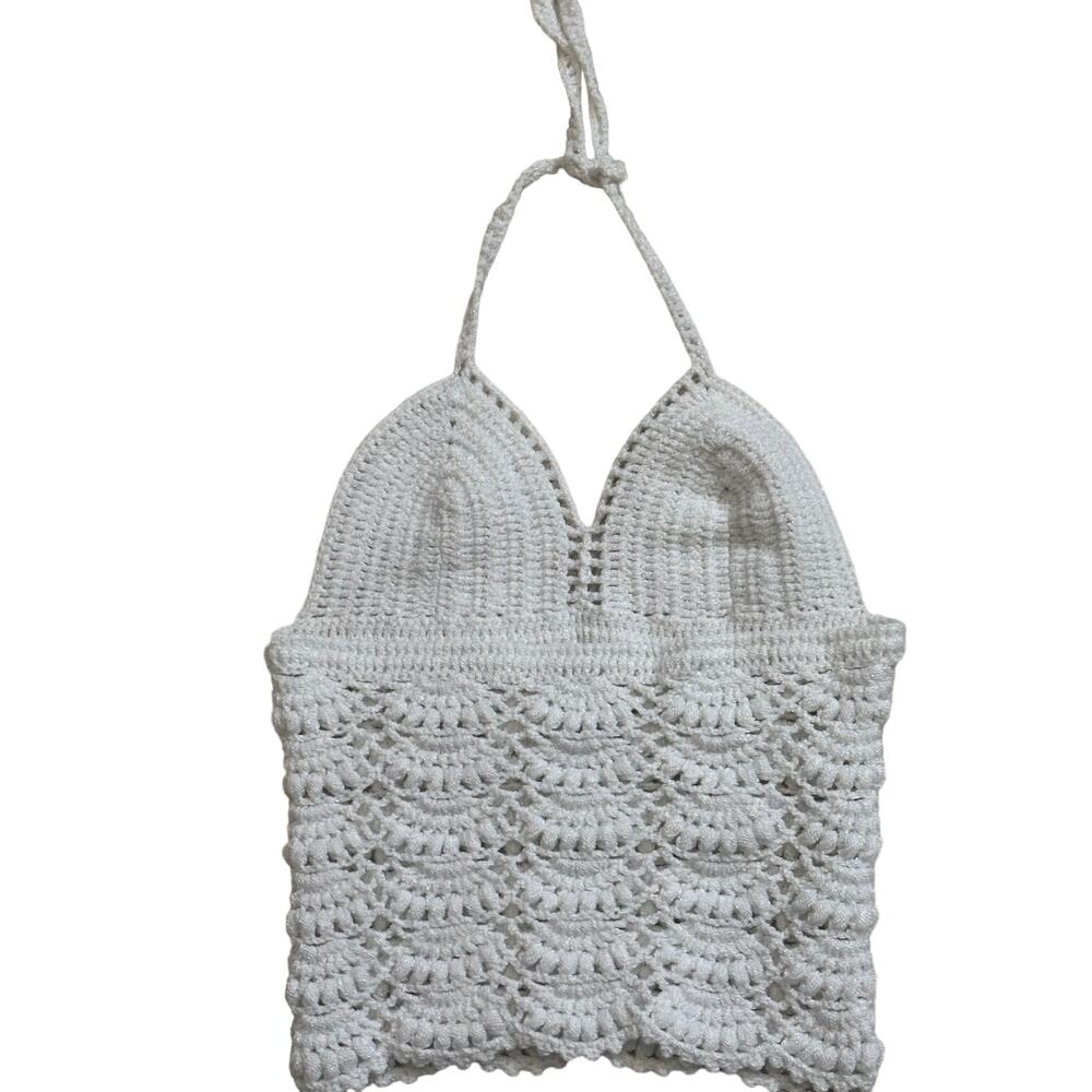 Artisan White XXS Crocheted Halter Tank Top
